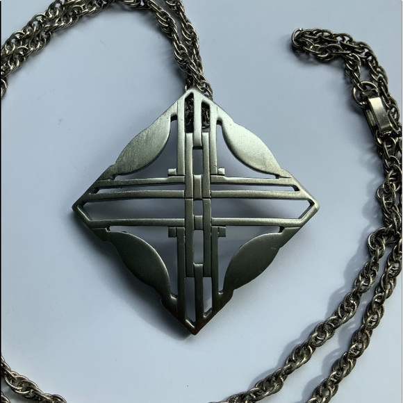 70s Kelly Waters Pewter Modernist Pendant Necklace - Picture 3 of 5